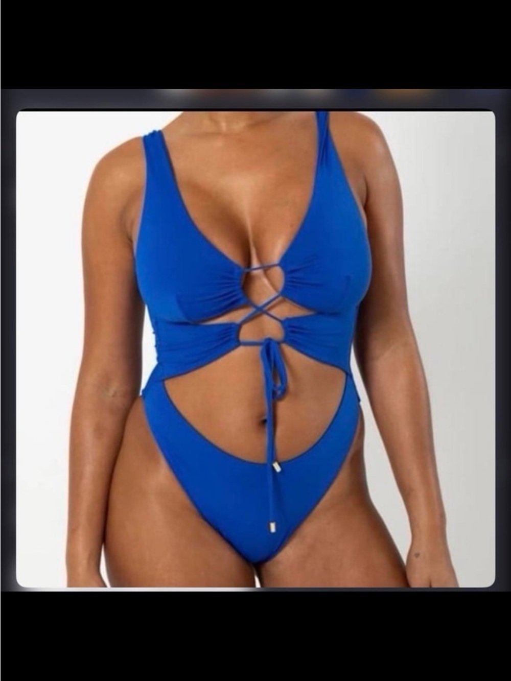 Royal Blue Lace-Up Cutout One-Piece Swimsuit